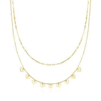 RS Pure | RS Pure by Ross-Simons Italian 14kt Yellow Gold Paper Clip Link and Heart Station Layered Necklace,商家Premium Outlets,价格¥4056