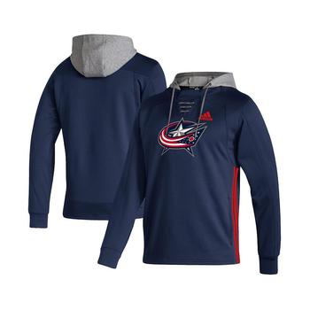 阿迪达斯卫衣, Adidas | Men's Navy Columbus Blue Jackets Skate Lace AEROREADY Pullover Hoodie商品图片 