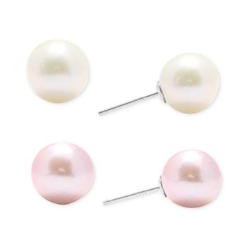 推荐2-Pc. Set Pink & White Cultured Freshwater Pearl (9mm) Stud Earrings in Sterling Silver商品