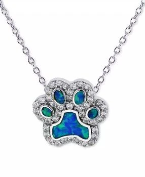 Macy's | Lab-Grown Blue Opal & Cubic Zirconia Paw 18" Pendant Necklace in Sterling Silver,商家Macy's,价格¥227