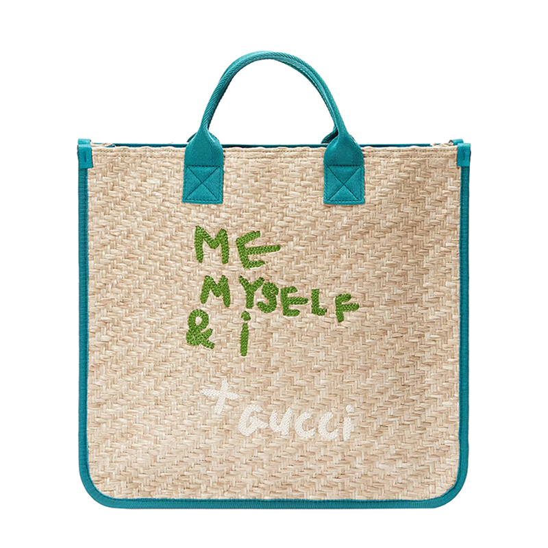 古驰托特包, Gucci | GUCCI/古驰 22新款 Gucci Love Parade 系列 童包款自然色稻草编织配supreme帆布手提托特包605831HT0G08931商品图片 额外9.5折, 包邮包税, 额外九五折