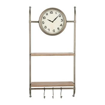 Wall Clock with Shelves and Hooks