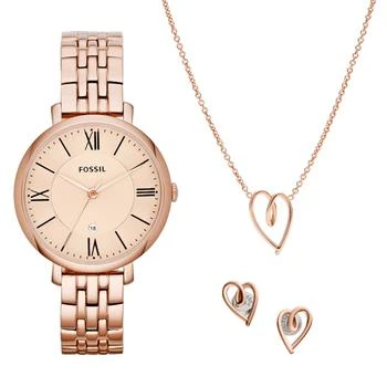 Fossil | Fossil Women's Jacqueline Three-Hand Date, Rose Gold-Tone Stainless Steel Watch and Jewelry Set 独家减免邮费