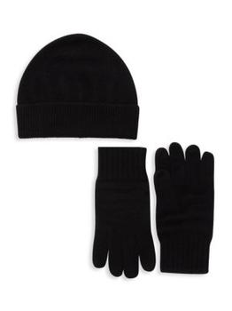 商品Saks Fifth Avenue | ​2-Piece Ribbed-Cuff Cashmere Beanie & Gloves Set,商家Saks OFF 5TH,价格¥312图片