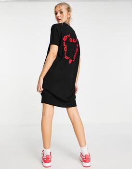 推荐Love Moschino heart logo knitted mini dress in black商品