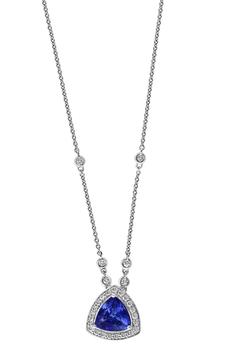 商品Effy | 14K White Gold Diamond Halo Trilliant Cut Tanzanite Pendant Necklace - 0.30 ctw,商家Nordstrom Rack,价格¥10132图片