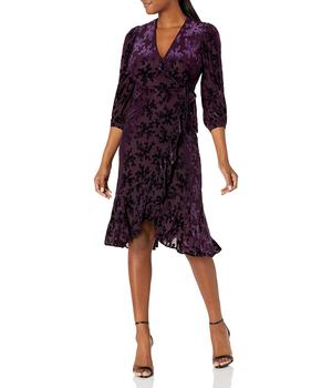 Calvin Klein | Women's Three Quarter Sleeve Faux Wrap Dress with Ruffle Hem商品图片,
