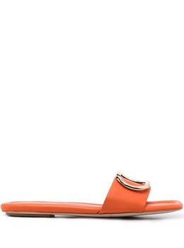 商品TWINSET | TwinSet Twin Set Womans Orange Leather Slide Sandals With Logo Plate,商家Italist,价格¥1395图片