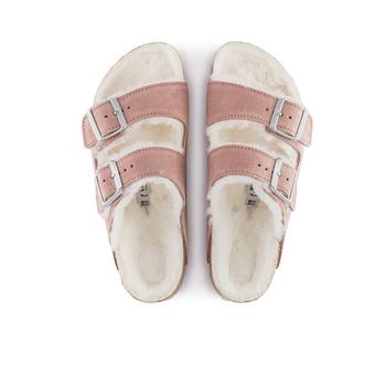 商品Birkenstock Arizona Soft Footbed Suede Leather Shearling Pink Clay Narrow Fitting Sandals图片