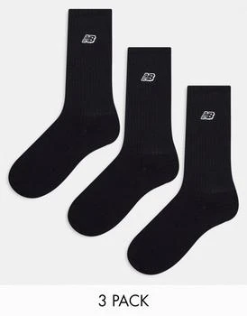 推荐New Balance embroidered logo crew socks 3 pack in black商品