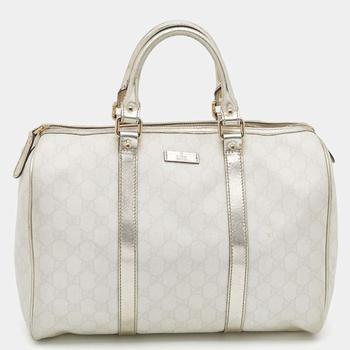 古驰托特包, [二手商品] Gucci | Gucci White/Silver GG Supreme Canvas And Leather Joy Boston Bag商品图片 8.2折, 满1件减$100, 满减