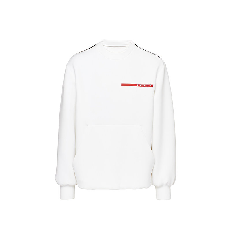 Prada | 【预售3-7天】PRADA/普拉达 22年早春新款 Double Technical系列 女士白色再生聚酯纤维尼龙面料Oversize圆领运动衫卫衣134612_LJ4_F0009_S_202商品图片,7.9折, 包邮包税