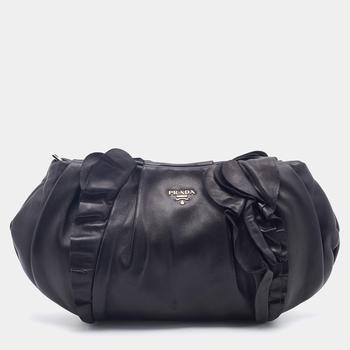 [二手商品] Prada | Prada Black Leather Ruffle Shoulder Bag商品图片,