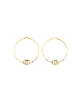 Gucci | 18K Yellow Gold Running GG Logo Diamond Hoop Earrings商品图片,独家减免邮费