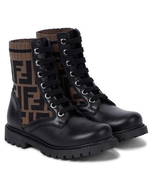 Fendi | FF jacquard and leather ankle boots商品图片,
