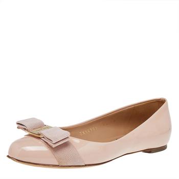菲拉格慕芭蕾鞋, [二手商品] Salvatore Ferragamo | Salvatore Ferragamo Pink Patent Leather Vara Bow Ballet Flats Size 35.5商品图片 2.5折
