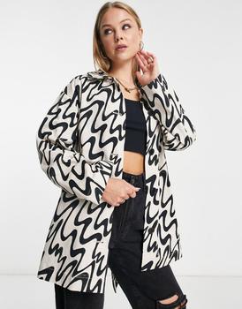 推荐Monki oversized belted jacket in wave print co-ord商品