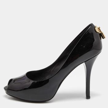 lv鞋, [二手商品] Louis Vuitton | Louis Vuitton Black Patent Leather Oh Really! Peep Toe Pumps Size 36.5商品图片 