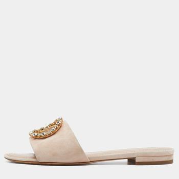 Madeleine Maternity, [二手商品] Louis Vuitton | Louis Vuitton Blush Pink Suede Crystal Madeleine Flat Mules Size 37商品图片 9.2折