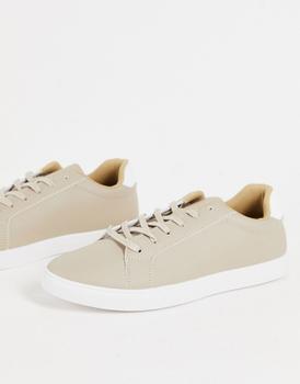 推荐Brave Soul lace up trainers with contrast back panel in stone商品