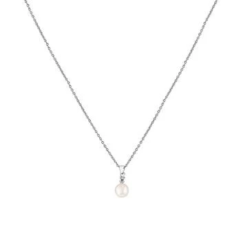 Effy | EFFY® Cultured Freshwater Pearl (7mm) & Diamond (1/20 ct. t.w.) 18" Pendant Necklace in Sterling Silver,商家Macy's,价格¥893