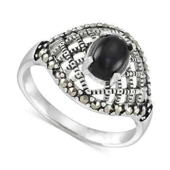 Macy's | Onyx & Marcasite (1/3 ct. t.w.) Lattice Ring in Sterling Silver,商家Macy's,价格¥936