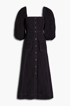 ganni裙, Ganni | Topstitched organic cotton midi dress商品图片 4.4折