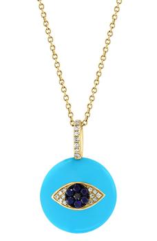 商品Effy | 14K Yellow Gold Turquoise, Sapphire & Diamond Evil Eye Pendant Necklace - 0.08ct.,商家Nordstrom Rack,价格¥5814图片