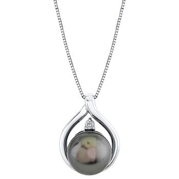 商品Cultured Tahitian Pearl (10mm) & Diamond Accent 18" Pendant Necklace in 10k White Gold图片