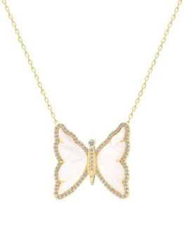 Gabi Rielle | Outshine 14K Yellow Gold Vermeil, Mother of Pearl & Cubic Zirconia Butterfly Pendant Necklace,商家Saks OFF 5TH,价格¥546