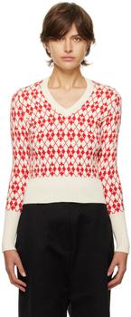 AMI | Red & Off-White Jacquard Sweater商品图片,额外8.5折, 独家减免邮费, 额外八五折
