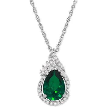 Macy's | Lab-Created Emerald (1-3/4 ct. t.w.) and White Sapphire (1/4 ct. t.w.) Teardrop Pendant Necklace in Sterling Silver,商家Macy's,价格¥558