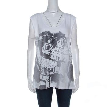 推荐Tory Burch White Contrast Print Cotton French Sleeve T-Shirt XL商品