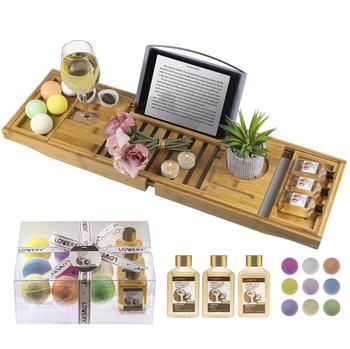商品Lovery Premium Bamboo Bathtub Caddy Gift Set - Expandable Tray图片