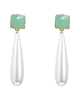 Liv Oliver | 18K Plated 35.00 ct. tw. Sea Green Chalcedony & 10x30mm Pearl Drop,商家Premium Outlets,价格¥954