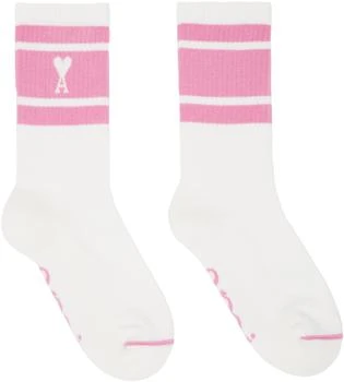 AMI | White & Pink Ami de Cœur Striped Socks 4.4折