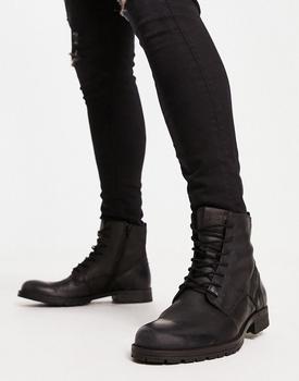 商品Jack & Jones | Jack & Jones clean leather lace up boot in black,商家ASOS,价格¥813图片