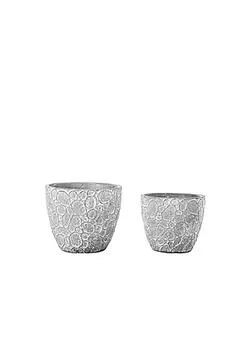 Urban Trends Collection | Home Decorative Cement Round Pot with Embossed Seamless Bubble Abstract Design Body Washed Concrete Finish, Gray - Set of Two,商家Belk,价格¥421