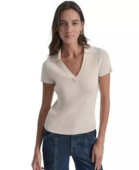 DKNY | Womens Ribbed V-Neck Polo Sweater,商家Macy's,价格¥219