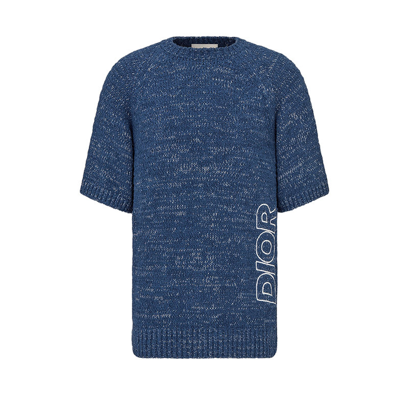 Dior | 【预售3-7天】DIOR/迪奥 22年春夏新款 男士蓝色棉质混纺短袖针织衫毛衣293M645AT387_C580商品图片,7.9折, 包邮包税