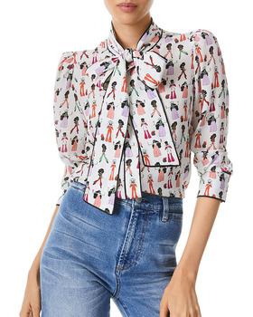 Alice + Olivia | Jeannie Bow Collar Silk Button Down Top商品图片,6折