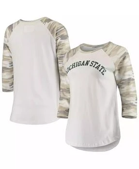 Camp David | Women's White and Camo Michigan State Spartans Boyfriend Baseball Raglan 3/4-Sleeve T-shirt,商家Macy's,价格¥225