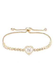 商品Gabi Rielle | 14K Gold Plated Sterling Silver Halo CZ Heart Station Bracelet,商家Nordstrom Rack,价格¥529图片