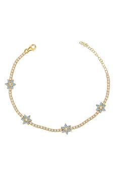 商品Gabi Rielle | 14K Gold Plated Sterling Silver Blue Sapphire Crystal Flower Tennis Bracelet,商家Nordstrom Rack,价格¥514图片