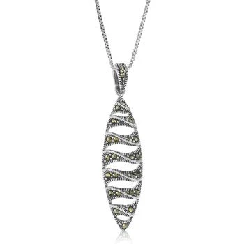 Marcasite Pendant Necklace .925 Sterling Silver With 18 Inch Chain Round