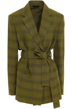 艾克妮衣服, Acne Studios | Belted checked linen-blend blazer商品图片 5折
