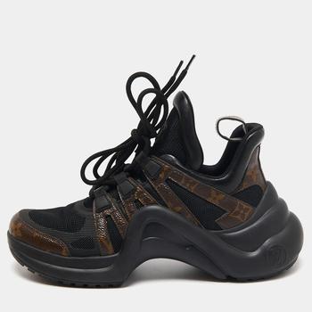 lv低帮鞋, [二手商品] Louis Vuitton | Louis Vuitton Brown/Black Monogram Canvas and Mesh Archlight Low-Top Sneakers Size 37.5商品图片 6.1折