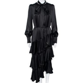 product Zimmermann Black Silk Stain Ruffle Tiered Belted Dress L image