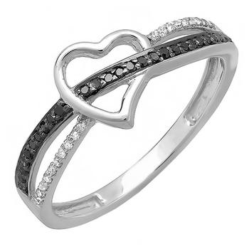 商品Dazzling Rock Dazzlingrock Collection 0.11 Carat (ctw) 10K Round Black & White Diamond Ladies Engagement Ring, White Gold, Size 5.5图片