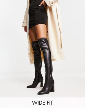 推荐Glamorous Wide Fit second skin block heeled over the knee high boots in black exclusive to ASOS商品